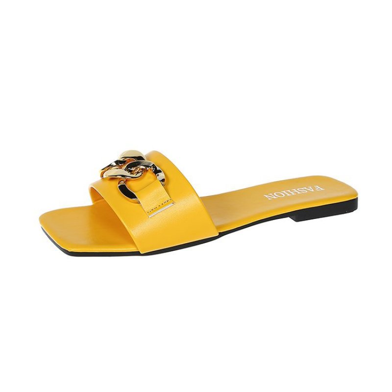 画像6: Metallic Chain Flat Leather Sandal Slippers shoes  メタリックチェーン付きフラットレザーサンダル スリッパ  シューズ　 (6)