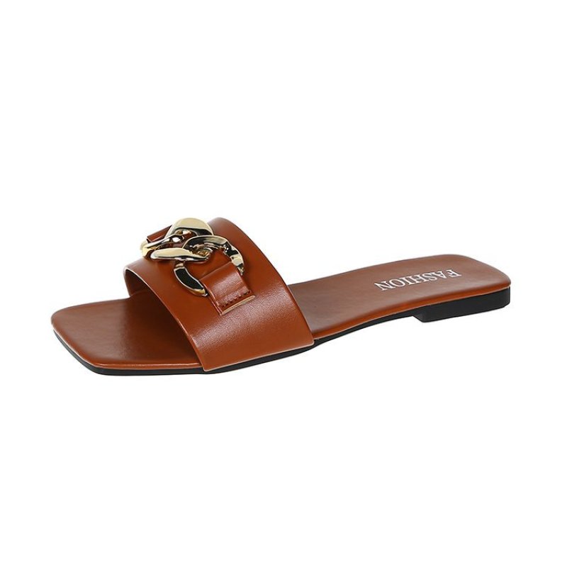 画像7: Metallic Chain Flat Leather Sandal Slippers shoes  メタリックチェーン付きフラットレザーサンダル スリッパ  シューズ　 (7)