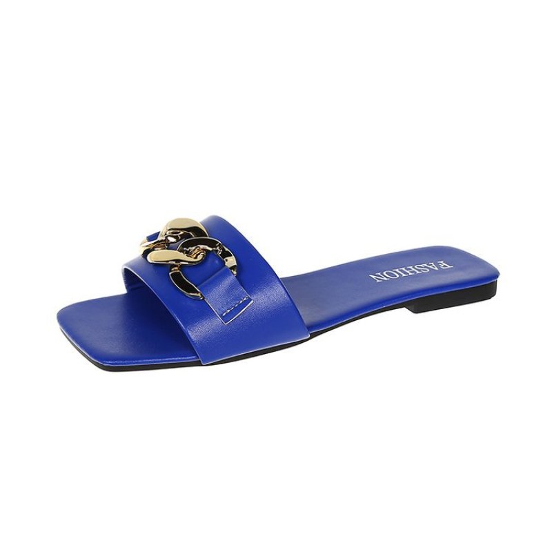 画像4: Metallic Chain Flat Leather Sandal Slippers shoes  メタリックチェーン付きフラットレザーサンダル スリッパ  シューズ　 (4)