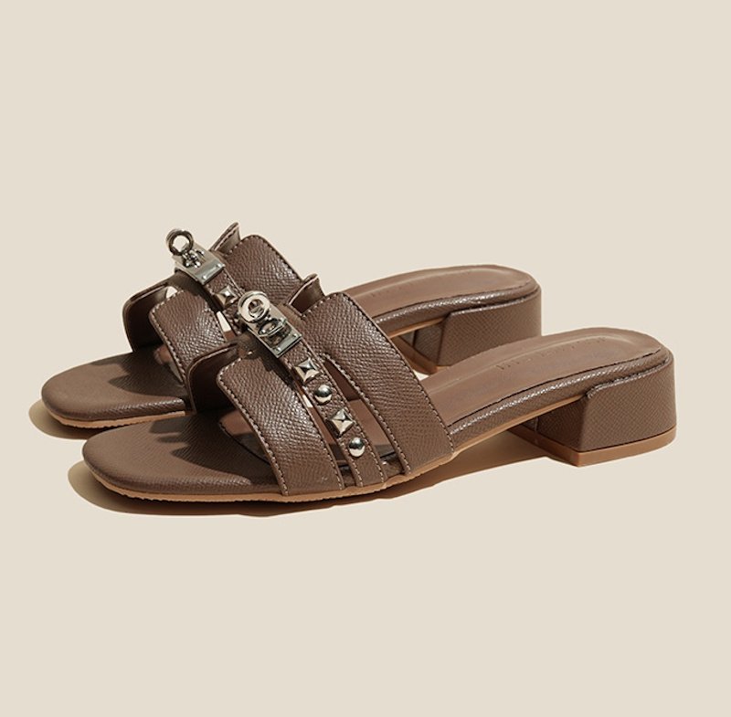 画像11: Cadena & Stud Leather Sandal Slippers shoes  カデナ&スタッズレザーサンダル スリッパ  シューズ　 (11)