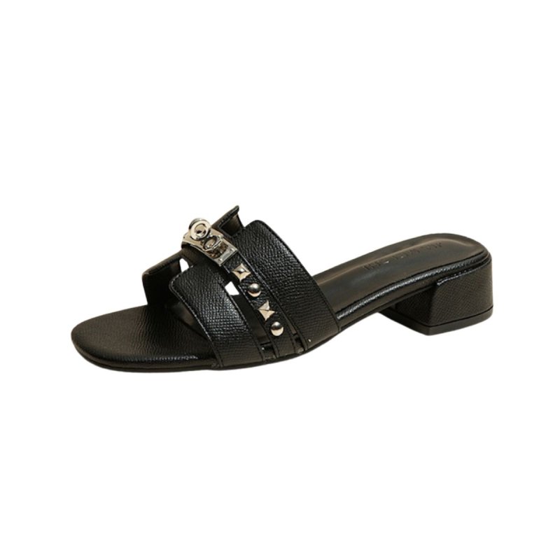画像2: Cadena & Stud Leather Sandal Slippers shoes  カデナ&スタッズレザーサンダル スリッパ  シューズ　 (2)