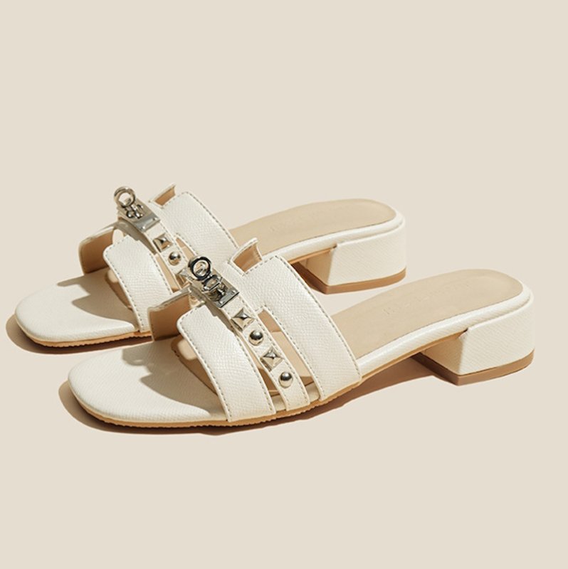 画像3: Cadena & Stud Leather Sandal Slippers shoes  カデナ&スタッズレザーサンダル スリッパ  シューズ　 (3)