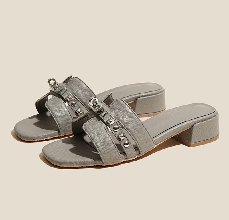 画像4: Cadena & Stud Leather Sandal Slippers shoes  カデナ&スタッズレザーサンダル スリッパ  シューズ　 (4)
