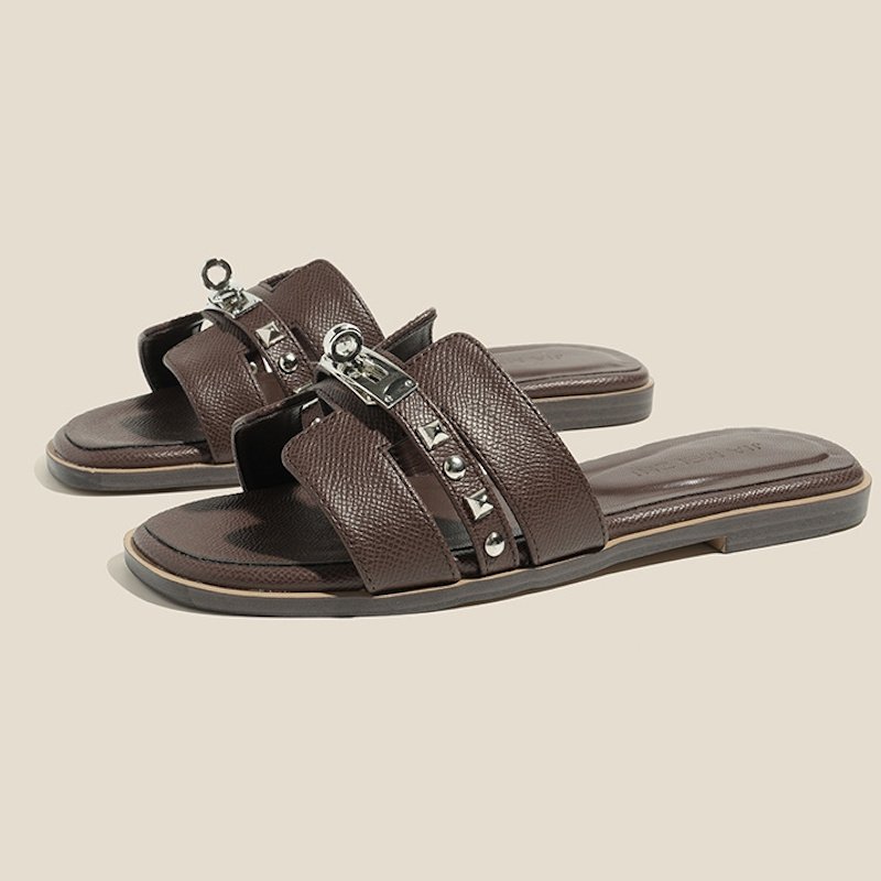 画像6: Cadena & Stud Leather Sandal Slippers shoes  カデナ&スタッズレザーサンダル スリッパ  シューズ　 (6)