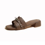 画像1: Cadena & Stud Leather Sandal Slippers shoes  カデナ&スタッズレザーサンダル スリッパ  シューズ　 (1)