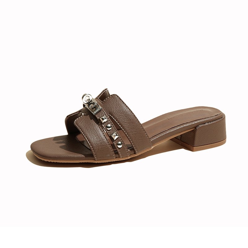 画像1: Cadena & Stud Leather Sandal Slippers shoes  カデナ&スタッズレザーサンダル スリッパ  シューズ　 (1)