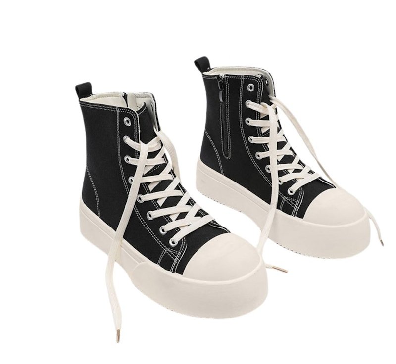 画像5: canvas Platform Lace-Up High-Top Sneakers Shoes　ユニセックス 男女兼用キャンバスハイカット 厚底 レースアップスニーカー (5)