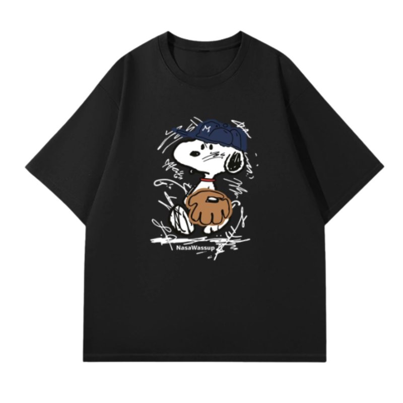 画像1: snoopy baseball print T-shirt  ユニセックス 男女兼用ベースボールスヌーピープリントTシャツ (1)
