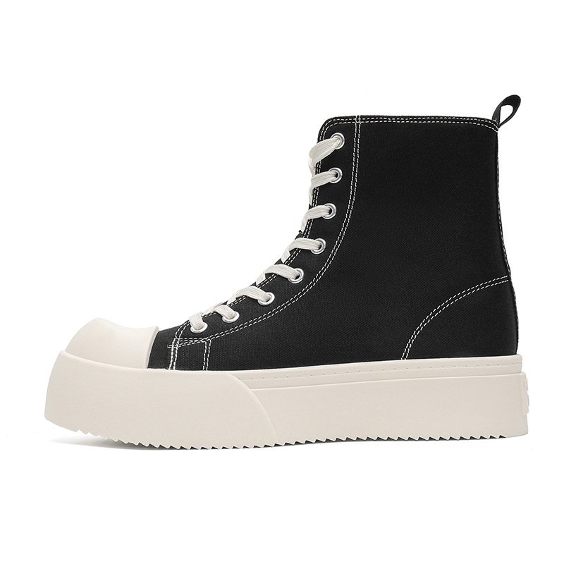 画像1: canvas Platform Lace-Up High-Top Sneakers Shoes　ユニセックス 男女兼用キャンバスハイカット 厚底 レースアップスニーカー (1)