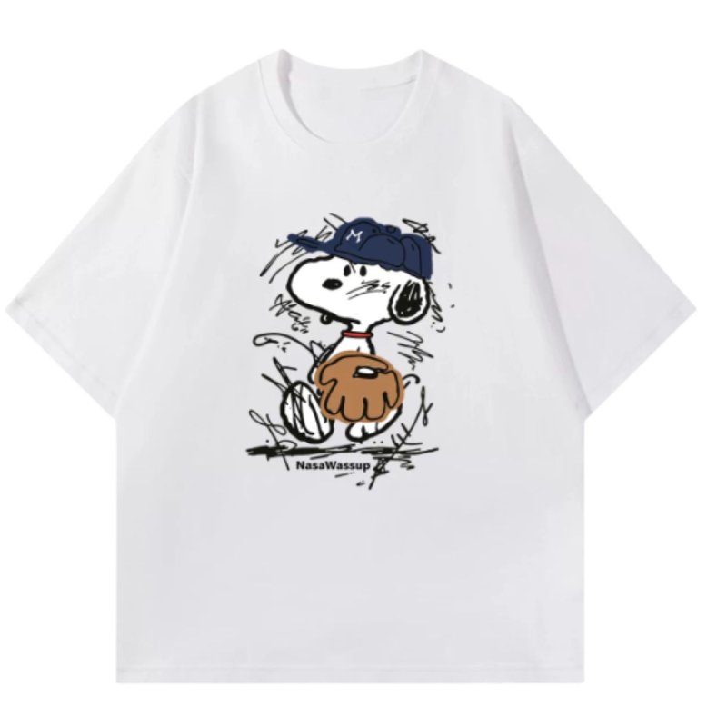 画像2: snoopy baseball print T-shirt  ユニセックス 男女兼用ベースボールスヌーピープリントTシャツ (2)