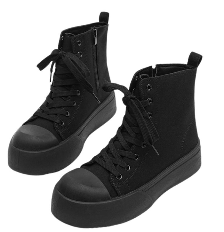 画像2: canvas Platform Lace-Up High-Top Sneakers Shoes　ユニセックス 男女兼用キャンバスハイカット 厚底 レースアップスニーカー (2)