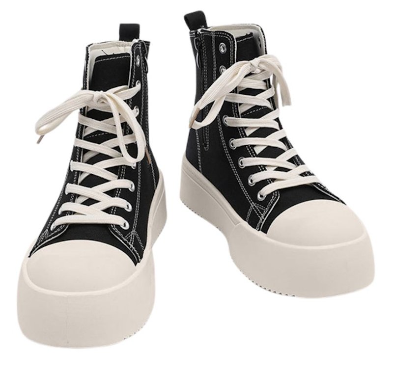 画像3: canvas Platform Lace-Up High-Top Sneakers Shoes　ユニセックス 男女兼用キャンバスハイカット 厚底 レースアップスニーカー (3)