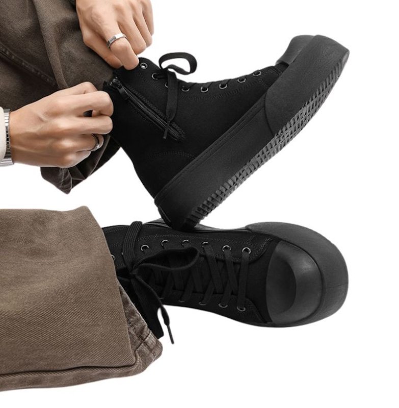 画像4: canvas Platform Lace-Up High-Top Sneakers Shoes　ユニセックス 男女兼用キャンバスハイカット 厚底 レースアップスニーカー (4)