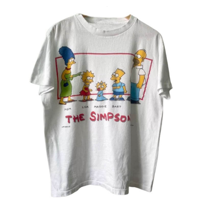 画像1: The Simpsons Family Vintage Style print Short-Sleeve T-Shirt  ユニセックス 男女兼用シンプソンファミリー一家ヴィンテージスタイルプリント半袖Tシャツ (1)