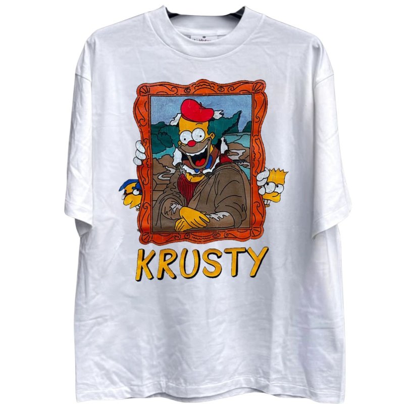 画像1: Krusty Mona Lisa x The Simpsons Family Vintage Style print Short-Sleeve T-Shirt  ユニセックス 男女兼用クラスティ＆シンプソンファミリーヴィンテージスタイルプリント半袖Tシャツ (1)