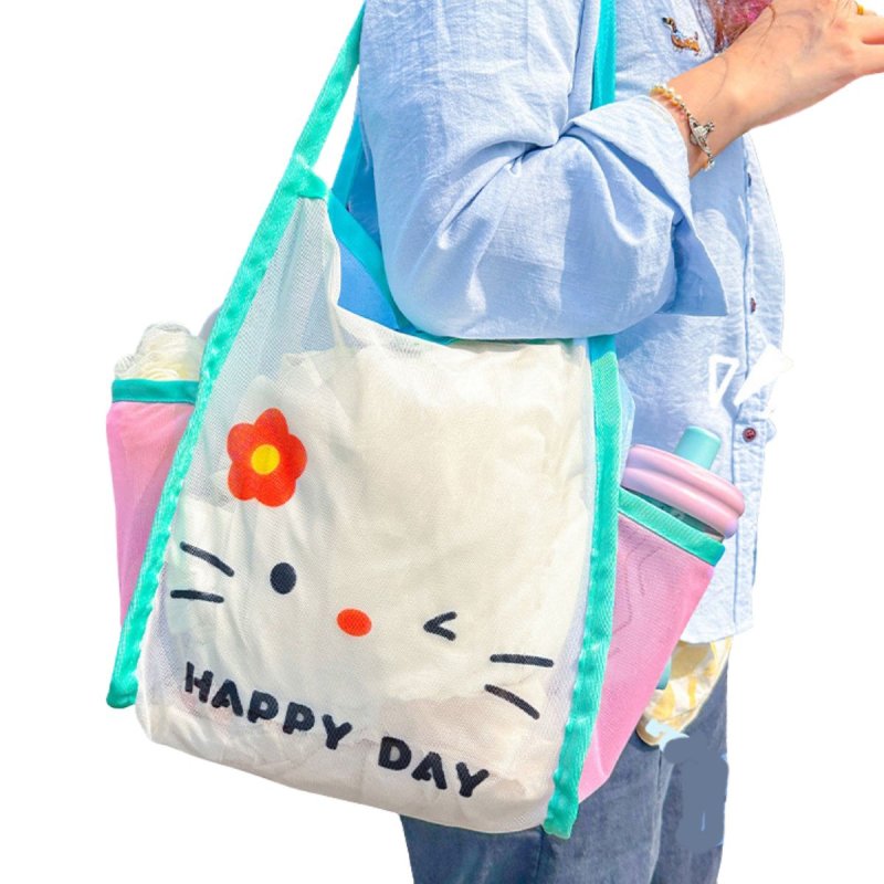 画像2: Mesh Kitty Large Capacity Tote Shoulder Shopping Eco Bag　 メッシュキティーラージキャパシティトートショルダーショッピングエコバッグ (2)