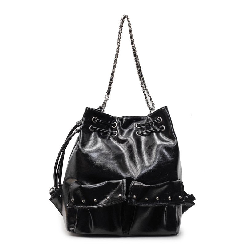 画像2: chain studs 3way bag　 チェーンスタッズ付きレザー3WAYトートショルダーパックバッグ (2)