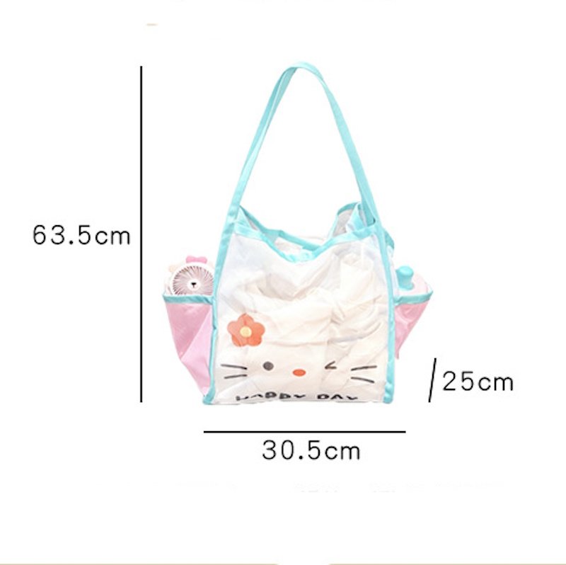 画像3: Mesh Kitty Large Capacity Tote Shoulder Shopping Eco Bag　 メッシュキティーラージキャパシティトートショルダーショッピングエコバッグ (3)