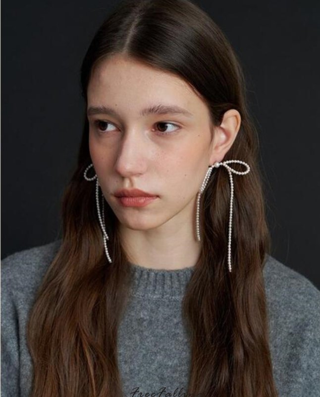 画像3: Pearl ribbon stud earrings, long tassel earrings　パールリボンスタッドピアスロングタッセルピアス イアリング (3)