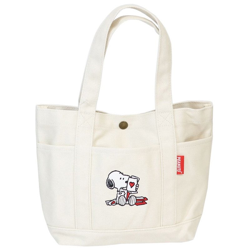 画像2:  Unisex Snoopy embroidered canvas  Tote Shoulder Bag Shopping Eco Bag　ユニセックス男女兼用スヌーピー刺繍キャンバストートショルダーバッグ通勤通学ショッピング (2)