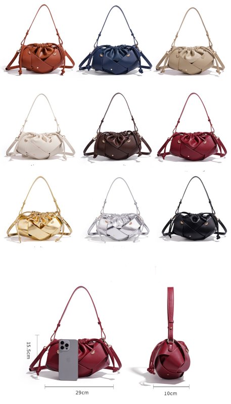 画像14:  Leather Mesh & Studded Drawstring Shoulder Crossbody Bag　レザーメッシュ＆スタッズ巾着ショルダークロスボディーバッグ (14)