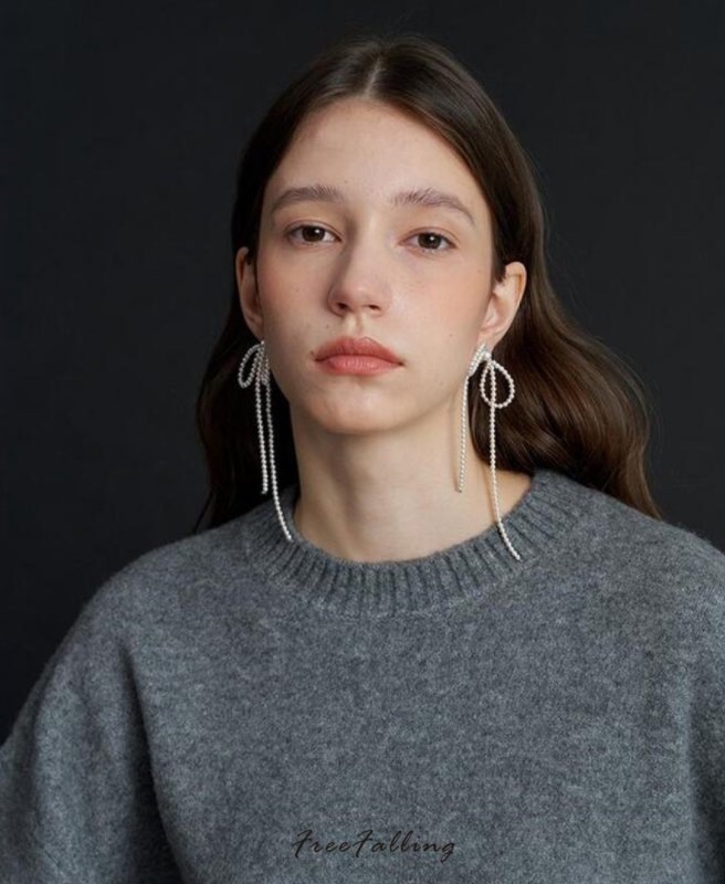 画像5: Pearl ribbon stud earrings, long tassel earrings　パールリボンスタッドピアスロングタッセルピアス イアリング (5)