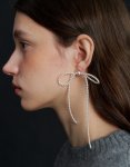 画像6: Pearl ribbon stud earrings, long tassel earrings　パールリボンスタッドピアスロングタッセルピアス イアリング (6)