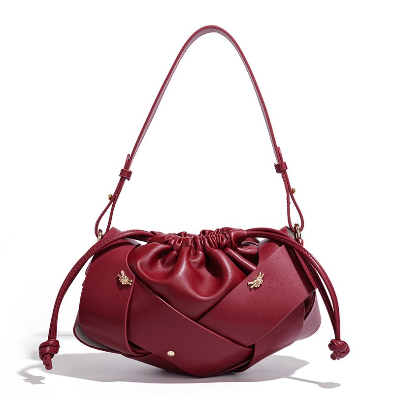 画像5:  Leather Mesh & Studded Drawstring Shoulder Crossbody Bag　レザーメッシュ＆スタッズ巾着ショルダークロスボディーバッグ (5)