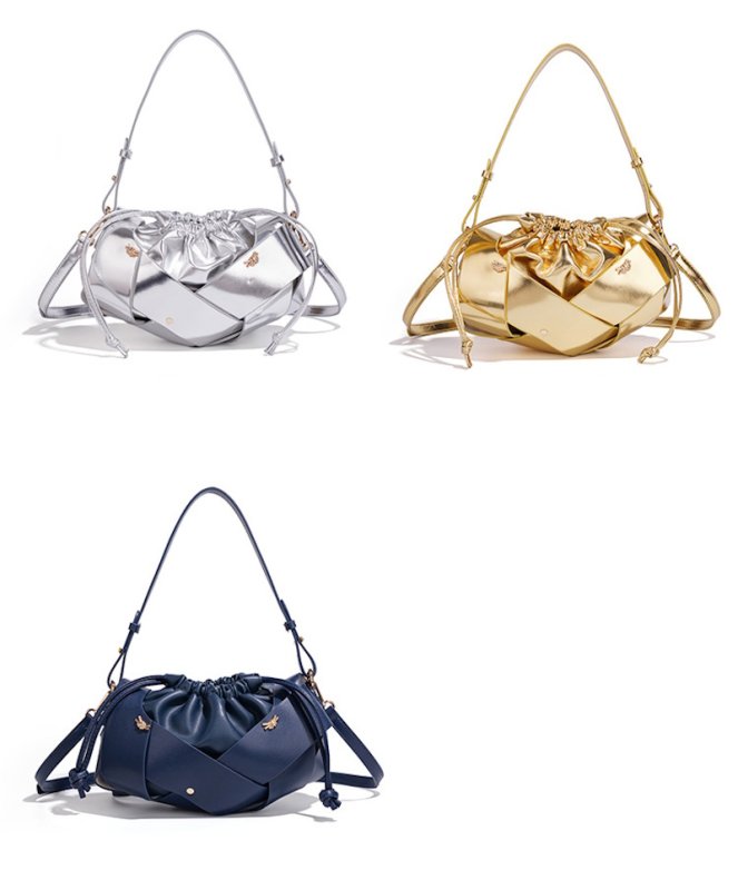 画像10:  Leather Mesh & Studded Drawstring Shoulder Crossbody Bag　レザーメッシュ＆スタッズ巾着ショルダークロスボディーバッグ (10)