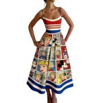 画像2: Women's Mickey Minny 80's 3D print comic cartoon printed dress ミッキー ミニー グラフィックペイント ロング丈 膝丈ワンピース ドレス (2)