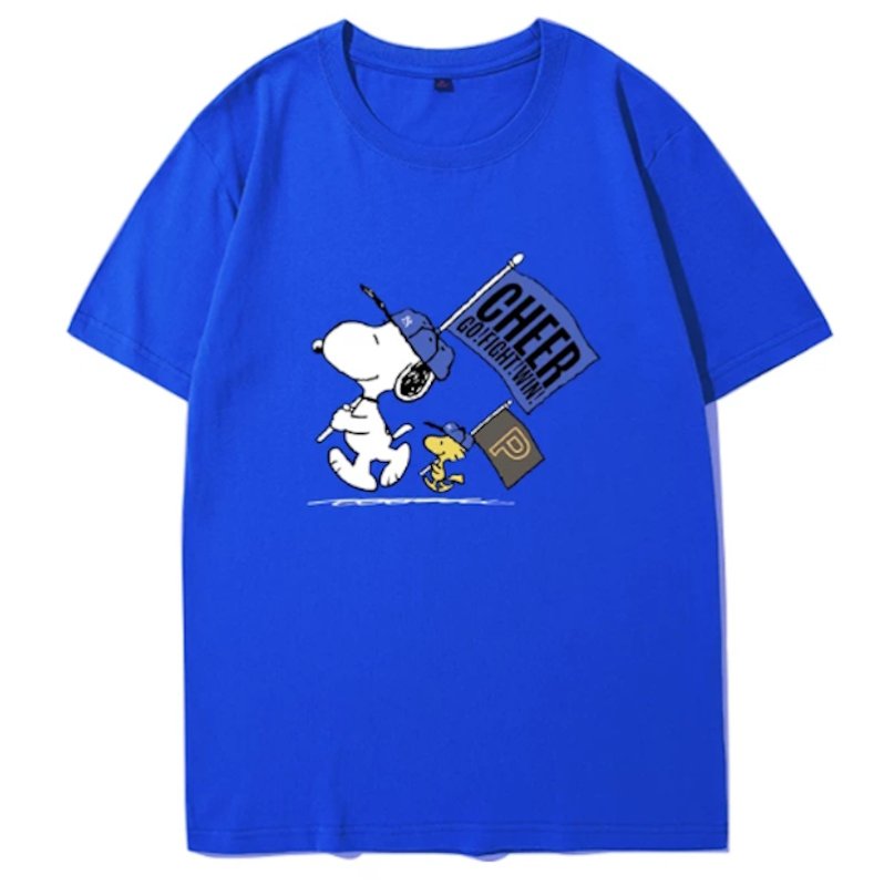 画像7: Snoopy & Woodstock x CHEEER Flag Short-Sleeve  T-Shirt ユニセックス 男女兼用スヌーピー＆ウッドストック×チアフラッグプリント半袖Tシャツ (7)