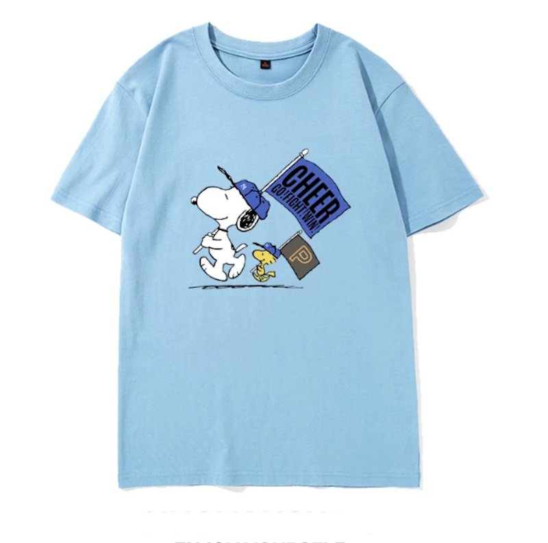 画像6: Snoopy & Woodstock x CHEEER Flag Short-Sleeve  T-Shirt ユニセックス 男女兼用スヌーピー＆ウッドストック×チアフラッグプリント半袖Tシャツ (6)