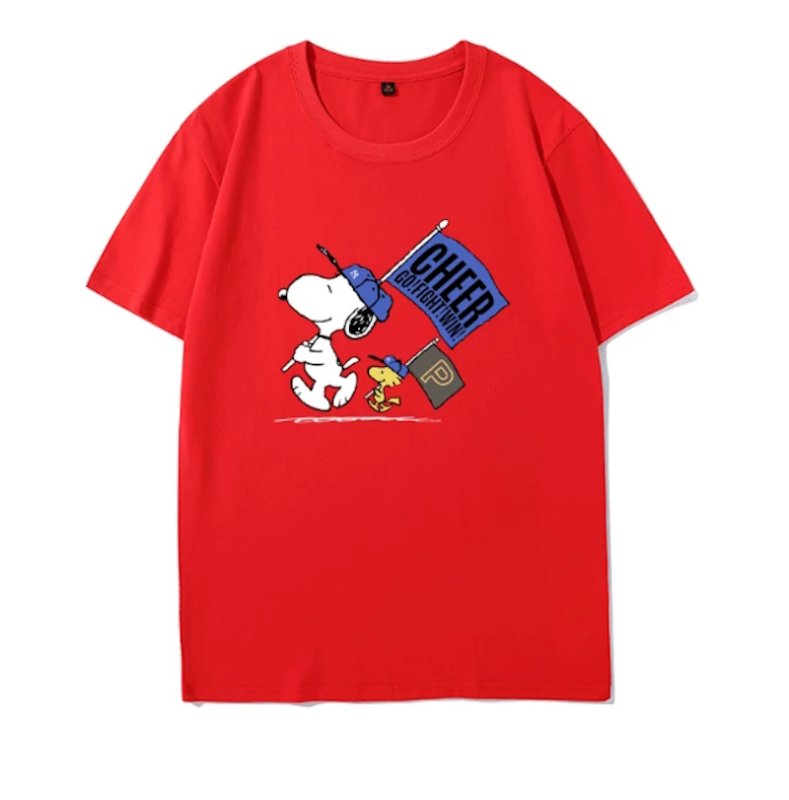 画像8: Snoopy & Woodstock x CHEEER Flag Short-Sleeve  T-Shirt ユニセックス 男女兼用スヌーピー＆ウッドストック×チアフラッグプリント半袖Tシャツ (8)