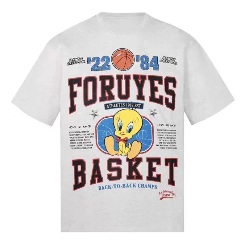 画像1: Tweety x Basketball Print Short-Sleeve T-Shirt  ユニセックス 男女兼用 トゥイーティー×バスケットボールプリント半袖Tシャツ (1)