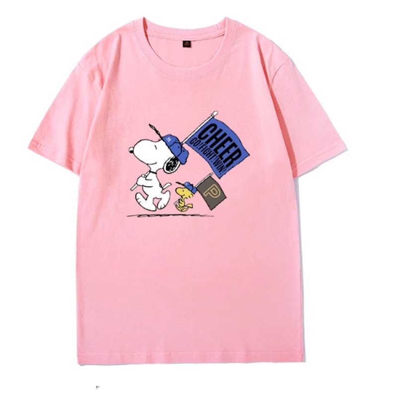 画像10: Snoopy & Woodstock x CHEEER Flag Short-Sleeve  T-Shirt ユニセックス 男女兼用スヌーピー＆ウッドストック×チアフラッグプリント半袖Tシャツ (10)