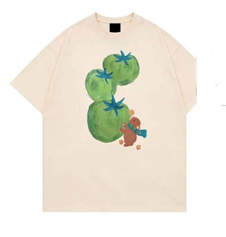画像4: Green tomatoes and baby bears Short-Sleeve  T-Shirt  ユニセックス 男女兼用グリーントマト＆ベビーベアプリント半袖Tシャツ (4)
