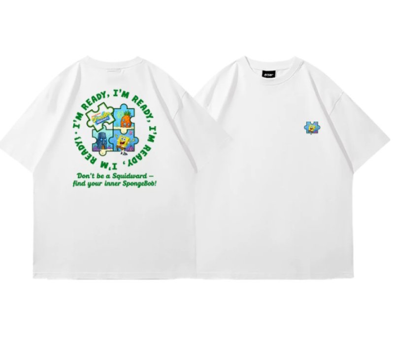 画像2: SpongeBob jigsaw puzzle Short-Sleeve  T-Shirt  ユニセックス 男女兼用スポンジボブジグソーパズルプリント半袖Tシャツ (2)