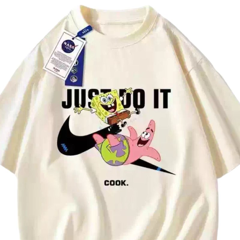 画像4: JUST DO IT Later × Spongebob & Patrick printT-shirt　ユニセックス 男女兼用JUST DO IT Later スポンジボブ＆パトリックブロークンスウォッシュプリントTシャツ (4)