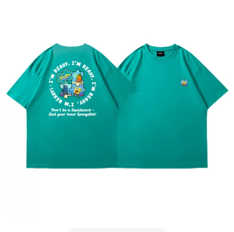 画像9: SpongeBob jigsaw puzzle Short-Sleeve  T-Shirt  ユニセックス 男女兼用スポンジボブジグソーパズルプリント半袖Tシャツ (9)