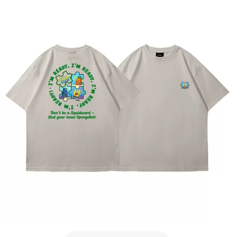 画像5: SpongeBob jigsaw puzzle Short-Sleeve  T-Shirt  ユニセックス 男女兼用スポンジボブジグソーパズルプリント半袖Tシャツ (5)