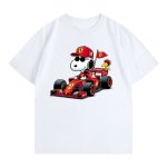 画像1: Snoopy x F1 racing car round neck short sleeve T-shirt  ユニセックス 男女兼用 スヌーピー× F1 レーシングカー プリントラウンドネック Tシャツ (1)