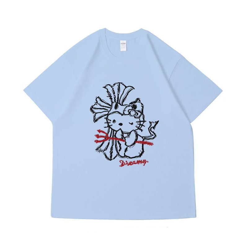 画像2: Hello Kitty x Cross Print round neck short sleeve T-shirt  ユニセックス 男女兼用 キティー×クロス プリントラウンドネック Tシャツ (2)