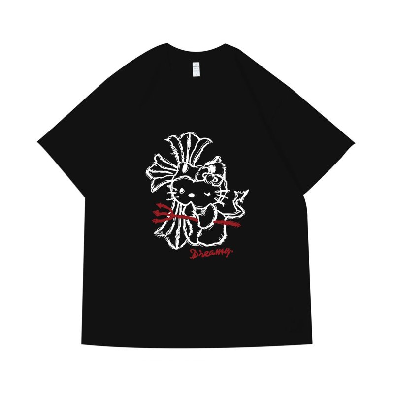 画像4: Hello Kitty x Cross Print round neck short sleeve T-shirt  ユニセックス 男女兼用 キティー×クロス プリントラウンドネック Tシャツ (4)