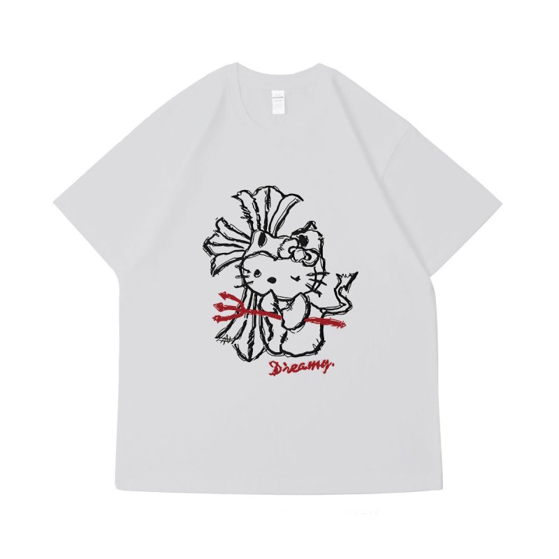 画像5: Hello Kitty x Cross Print round neck short sleeve T-shirt  ユニセックス 男女兼用 キティー×クロス プリントラウンドネック Tシャツ (5)