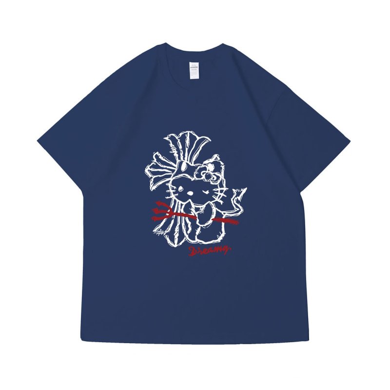 画像1: Hello Kitty x Cross Print round neck short sleeve T-shirt  ユニセックス 男女兼用 キティー×クロス プリントラウンドネック Tシャツ (1)