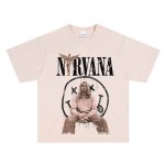 画像1: Nirvana Kurt Cobain & Smile Print round neck short sleeve T-shirt  ユニセックス 男女兼用ニルヴァーナカートコバーン&スマイルヴィンテージスタイル プリントラウンドネック Tシャツ (1)