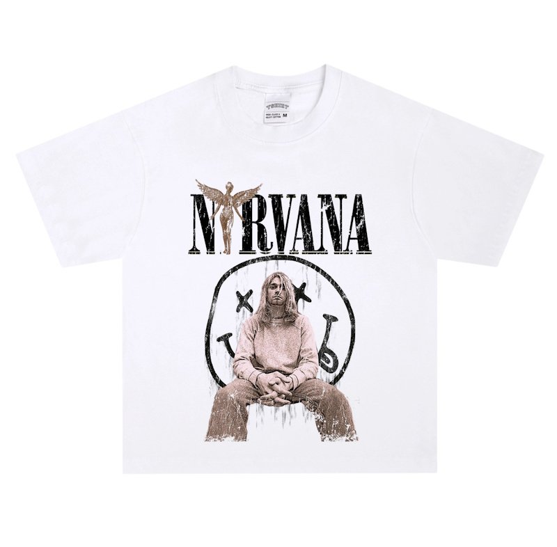 画像2: Nirvana Kurt Cobain & Smile Print round neck short sleeve T-shirt  ユニセックス 男女兼用ニルヴァーナカートコバーン&スマイルヴィンテージスタイル プリントラウンドネック Tシャツ (2)