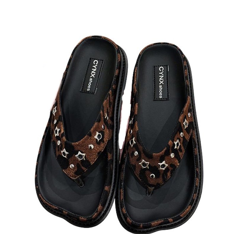 画像4: Star-studded square-toe platform thong sandals shoes  スタースタッズスクエアトゥプラットフォームトングサンダル  スリッパ  シューズ　 (4)