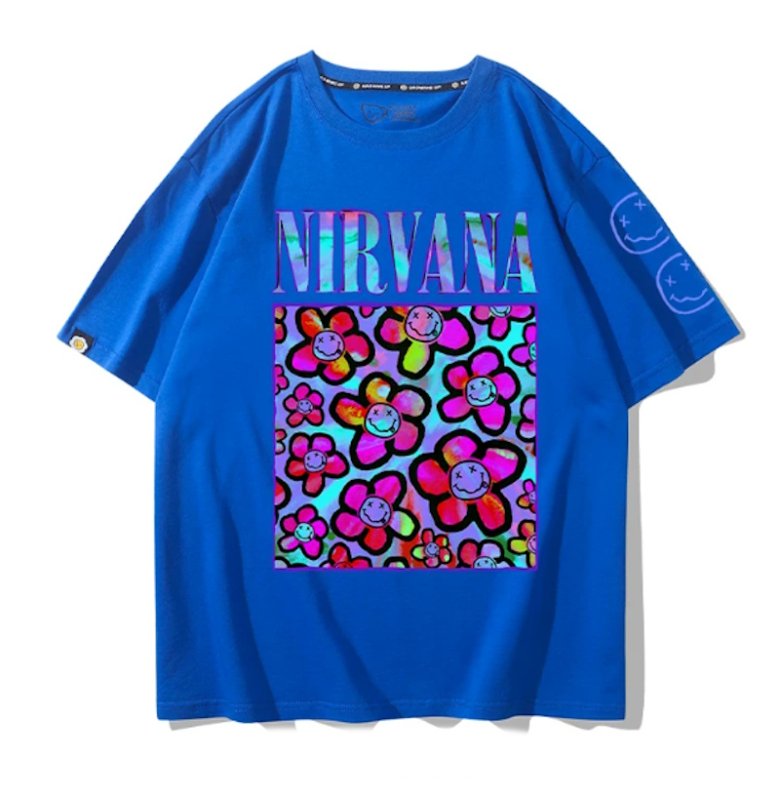 画像5: Unisex Nirvana x Smile Flower Print T-Shirt 男女兼用ニルヴァーナ×フラワースマイルプリント 半袖ラウンドネック Tシャツ ユニセックス 男女兼用 バンドT (5)