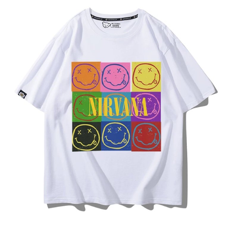 画像2: Unisex Nirvana x Box Smile vintage style Print T-Shirt 男女兼用ニルヴァーナ×ボックススマイル ヴィンテージスタイルプリント 半袖ラウンドネック Tシャツ ユニセックス 男女兼用 バンドT (2)